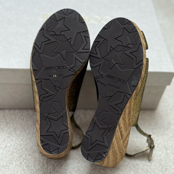Jimmy Choo Gold Wedge Peep-Toe Sandals - Picture 6 of 6